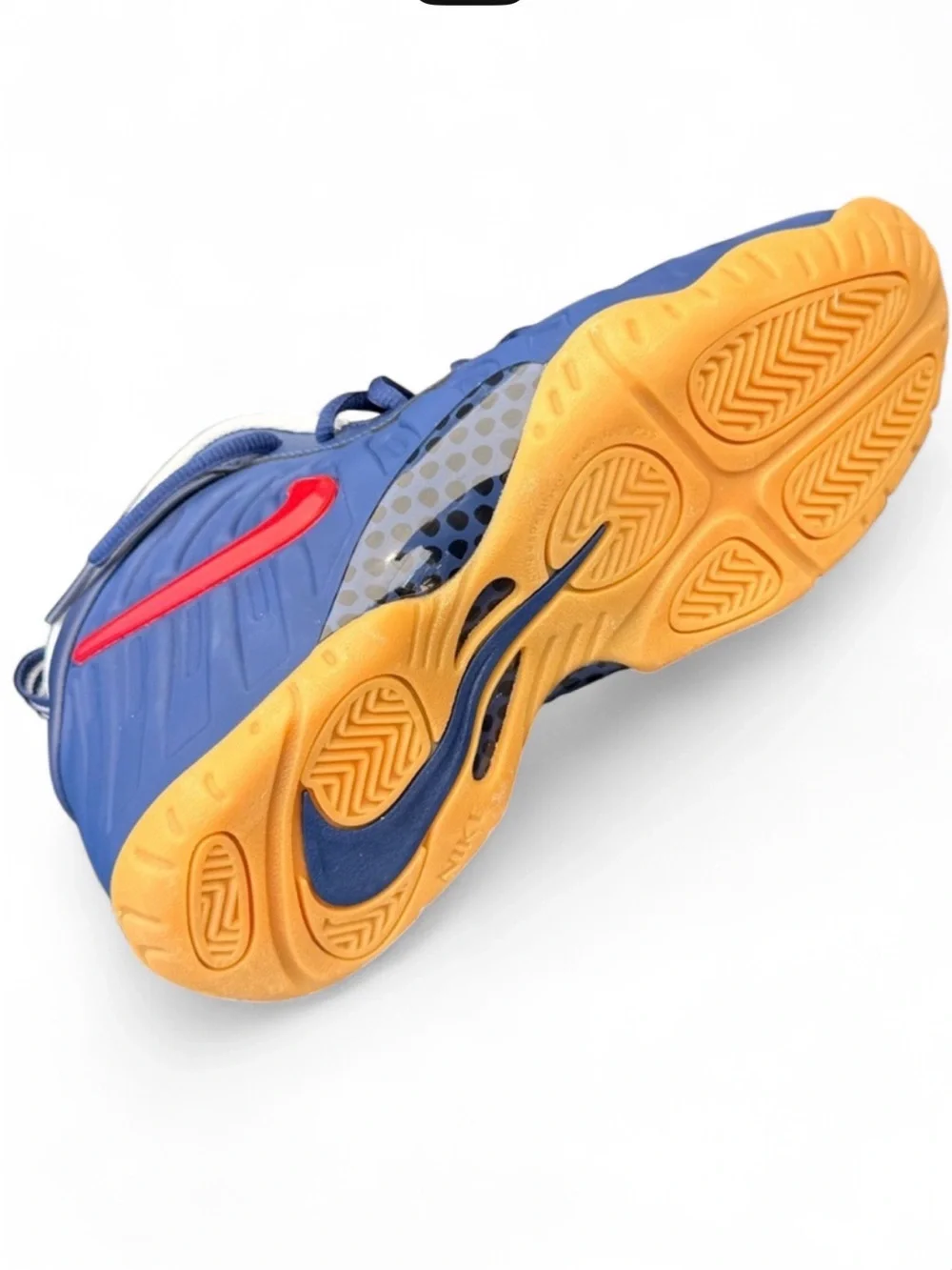 Nike Kids Blue Sneakers with Red Swoosh and Gum Sole